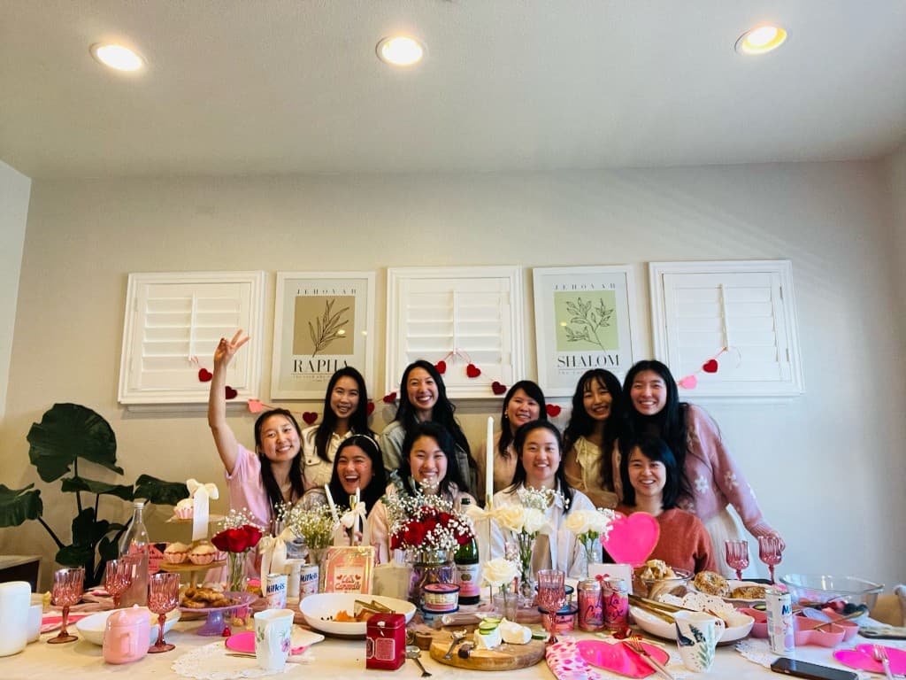 Friends at a celebratory dinner